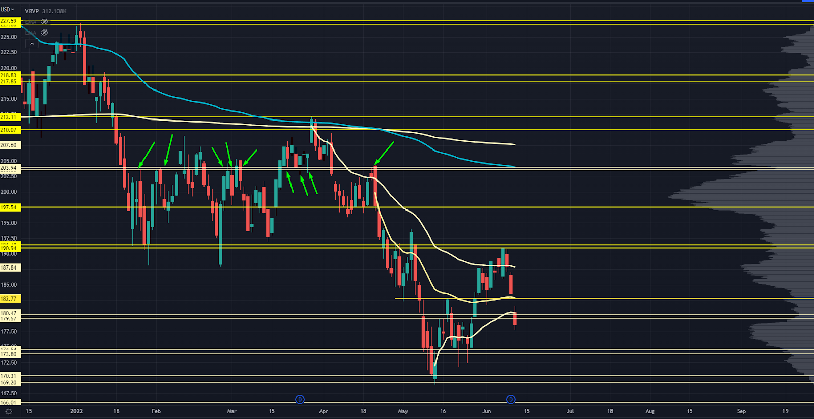 IWM Chart Close Up with Pivot Points and LVN