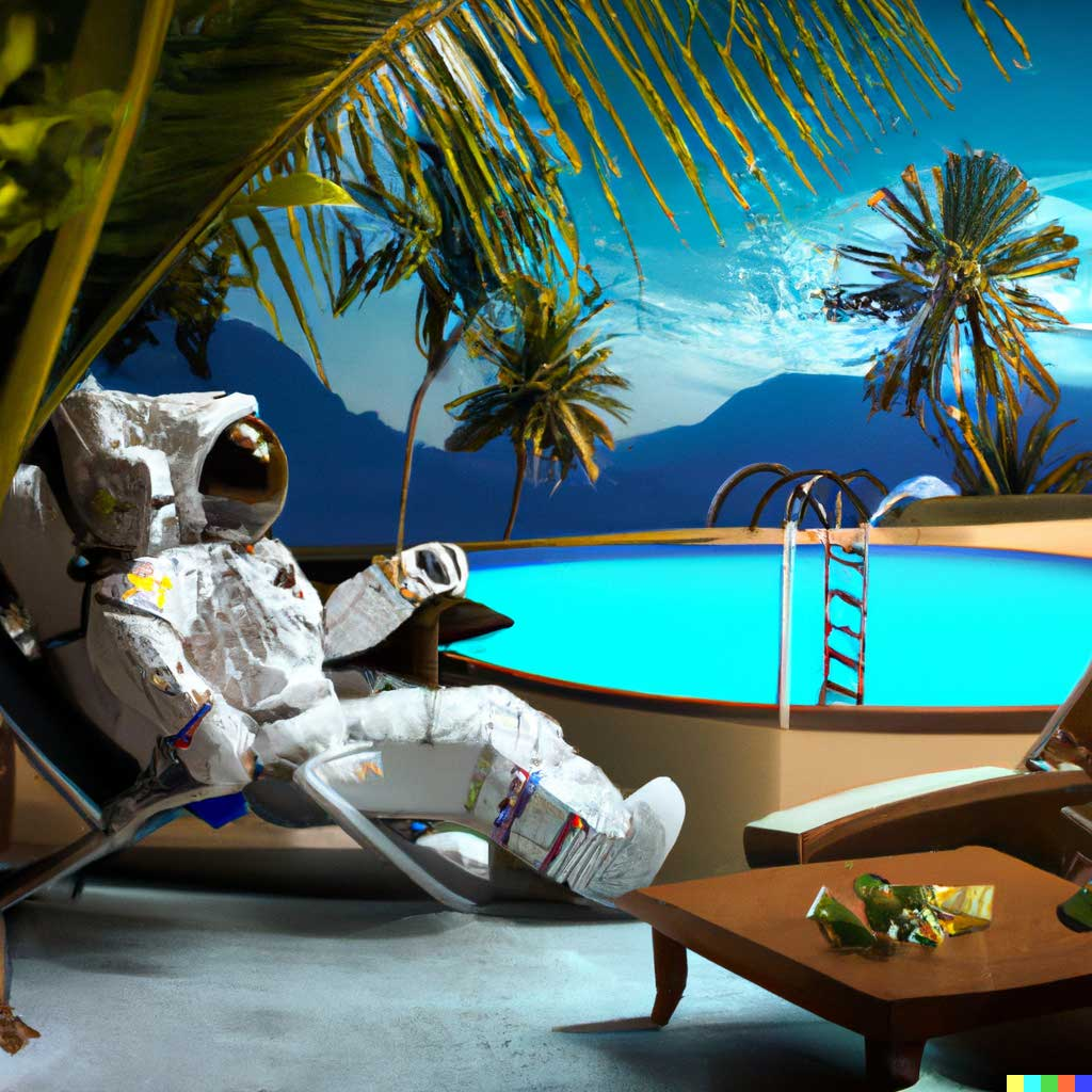 Astronaut in tropical resort painting by Artificial Intelligence 